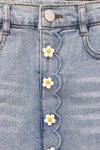 "Be The Good" Daisy Denim Skirt Set - 6-12 Months - Light blue denim skirt with scalloped edge and three white daisy buttons down front.