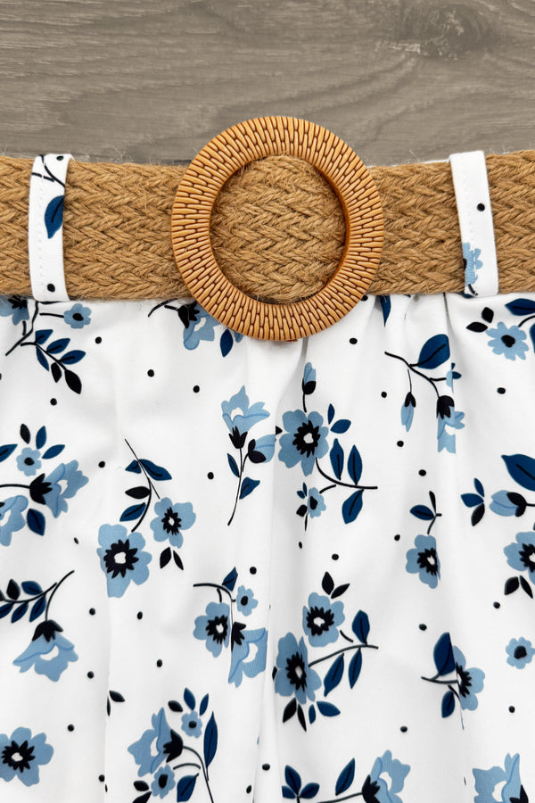 Dusty Blue Floral Skirt Set | Sparkle in Pink