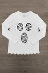 Mom & Me - Rhinestone Ghost Top & Pant Set - MOM-XS - White long-sleeve top with black rhinestone ghost face and scalloped hem.