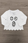 Mom & Me - Rhinestone Ghost Top & Pant Set - CHILD-6-12 Months - White long-sleeve top with scalloped hem and black rhinestone ghost designs on the front.
