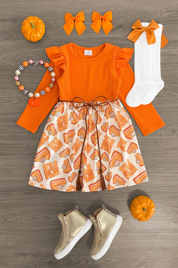 orange dress for thanksgiving GIRLS FALL THANKSGIVING PUMKING ORANGE POLKA DOT DRESS