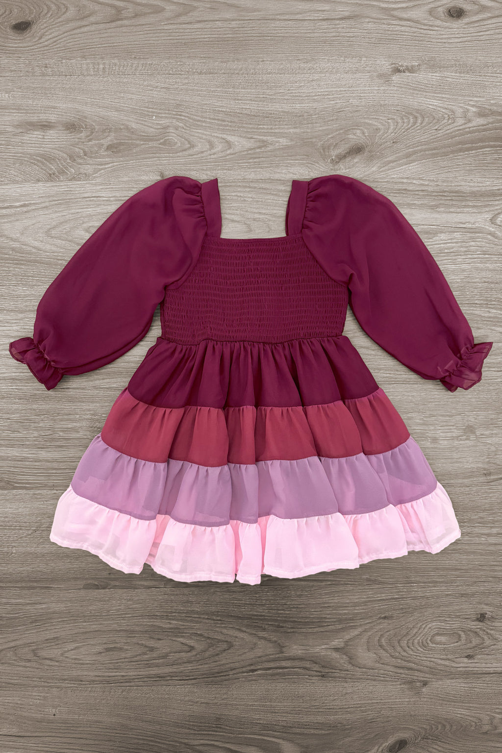 Mom & Me - Purple Ruffle Ombre Dress - CHILD-6-12 Months - Purple long-sleeve dress with smocked bodice and tiered ruffle skirt in purple ombre shades.