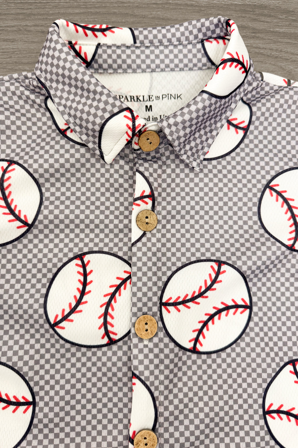 Checkered Baseball Button Down Top | Sparkle in Pink