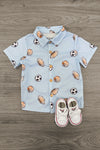 Light Blue Sports Ball Button Down Top | Sparkle in Pink