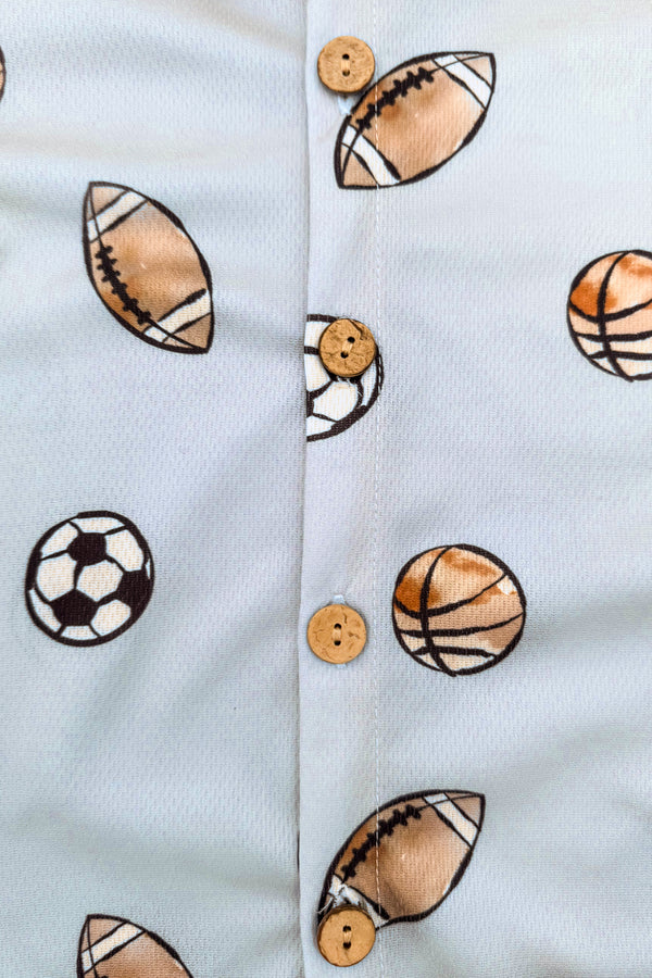 Light Blue Sports Ball Button Down Top | Sparkle in Pink
