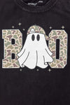 "Boo" Ghost Top - Boy Or Girl - GIRL-6-12 Months-FAMILY - Black top with large "BOO" lettering in pink and brown cheetah print and a white ghost in the center.