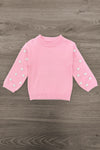 Pink & Brown Floral Skirt Set - 6-12 Months - Pink knit sweater with pearl embellishments on long sleeves and ribbed hem.