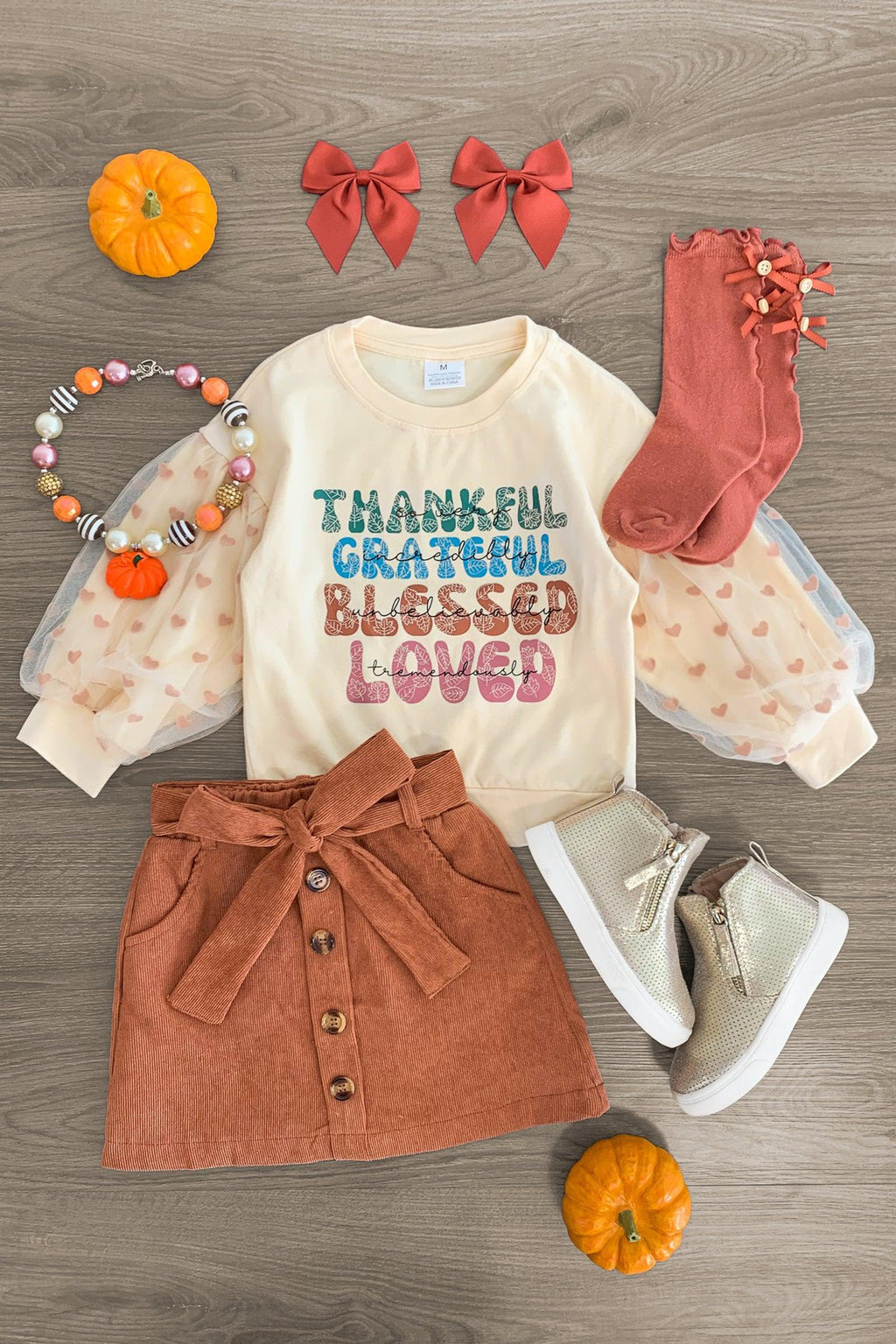 "So Very Thankful..." Corduroy Skirt Set - Sparkle in Pink