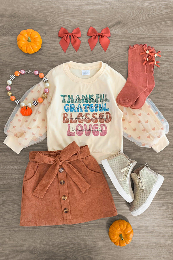 "So Very Thankful..." Corduroy Skirt Set - Sparkle in Pink
