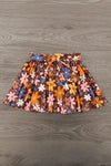 Pink & Brown Floral Skirt Set - 6-12 Months - Brown pleated skirt with vibrant pink, orange, and blue floral print.