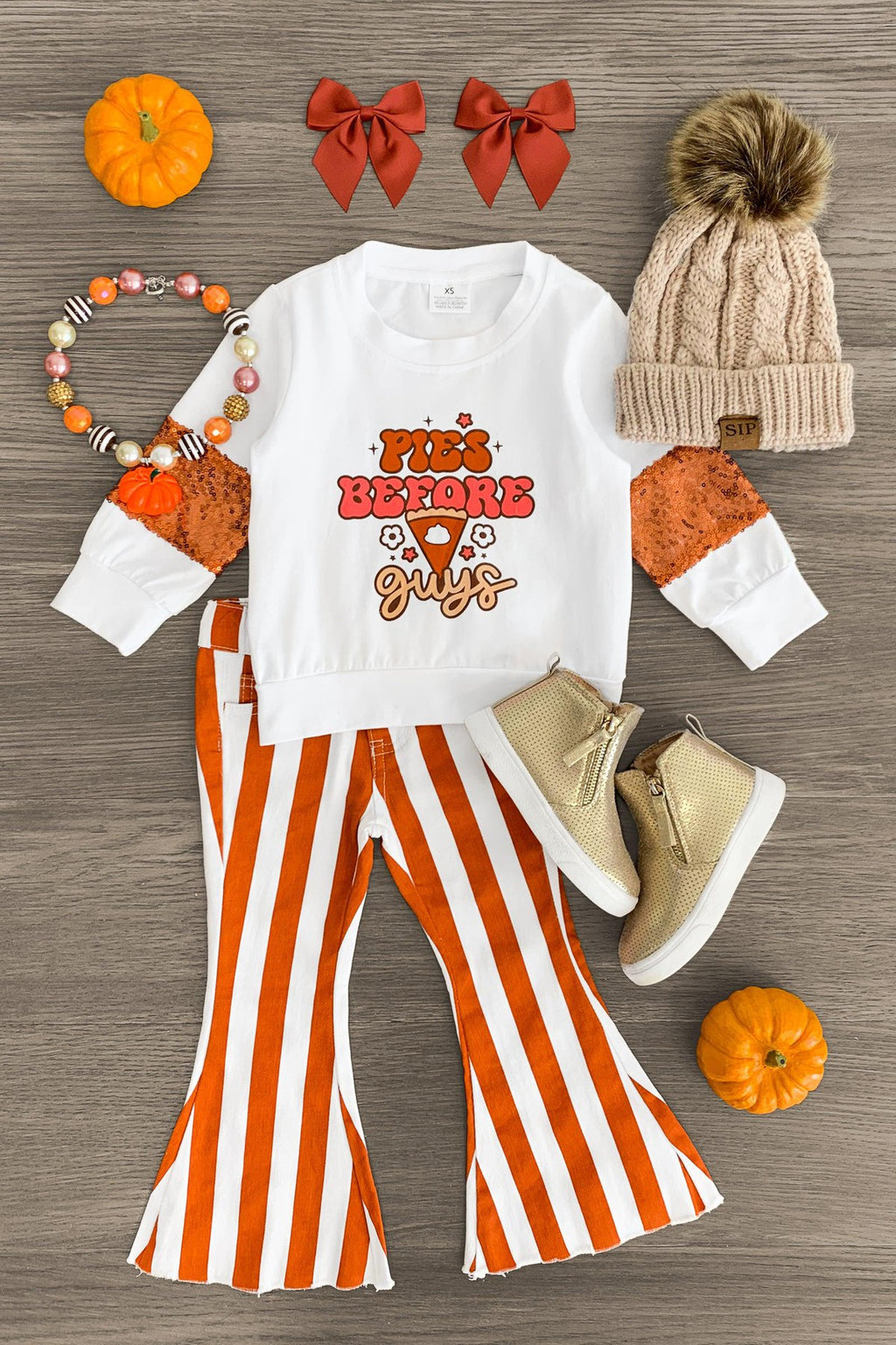 "Pies Before Guys" Striped Denim Flare Set - Sparkle in Pink