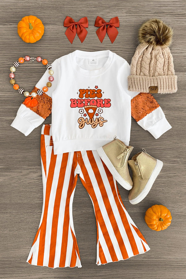 "Pies Before Guys" Striped Denim Flare Set - Sparkle in Pink