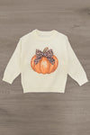 Cheetah Pumpkin Velvet Flare Set - 6-12 Months - Cream sweatshirt with a large orange pumpkin graphic topped with a brown cheetah print velvet bow.