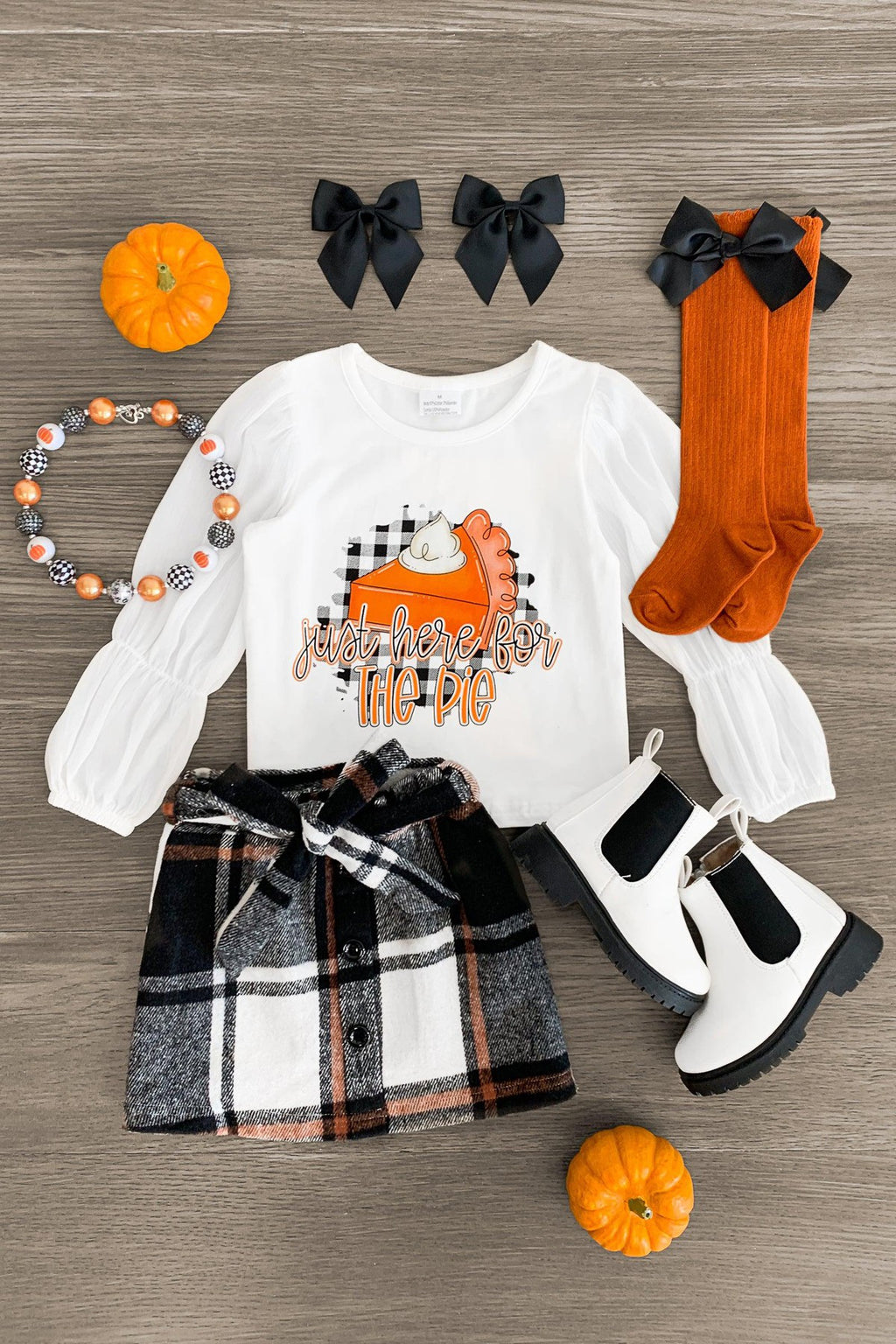 "Just Here For The Pie" Plaid Flannel Skirt Set - Sparkle in Pink