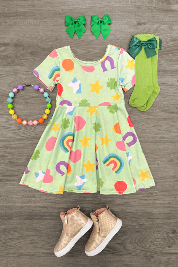 Green Charms Glitter Dress | Sparkle in Pink