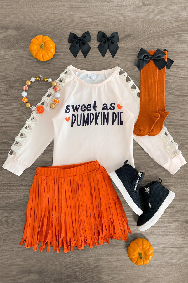 "Sweet As Pumpkin Pie" Suede Fringe Skirt Set - Sparkle in Pink