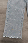Rhinestone Ghost Denim Pant Set - 6-12 Months - Black denim pant leg with multicolored rhinestones and scalloped hem detailing.
