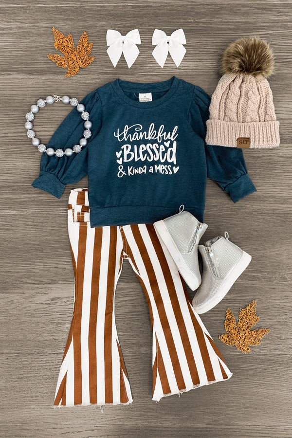 "Thankful, Blessed & Kinda A Mess" Denim Flare Set - Sparkle in Pink