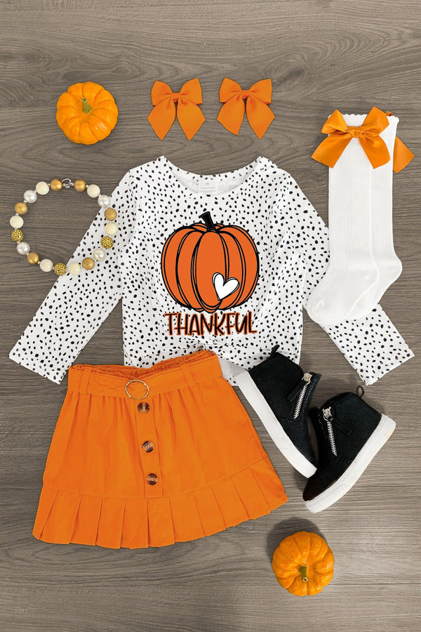 "Thankful" White & Orange Pumpkin Skirt Set - Sparkle in Pink