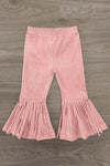 "Let's Go Girls" Bell Bottom Vest Set - 3 Piece - 6-12 Months - Pink corduroy bell bottom pants with wide pleated flare at ankles.