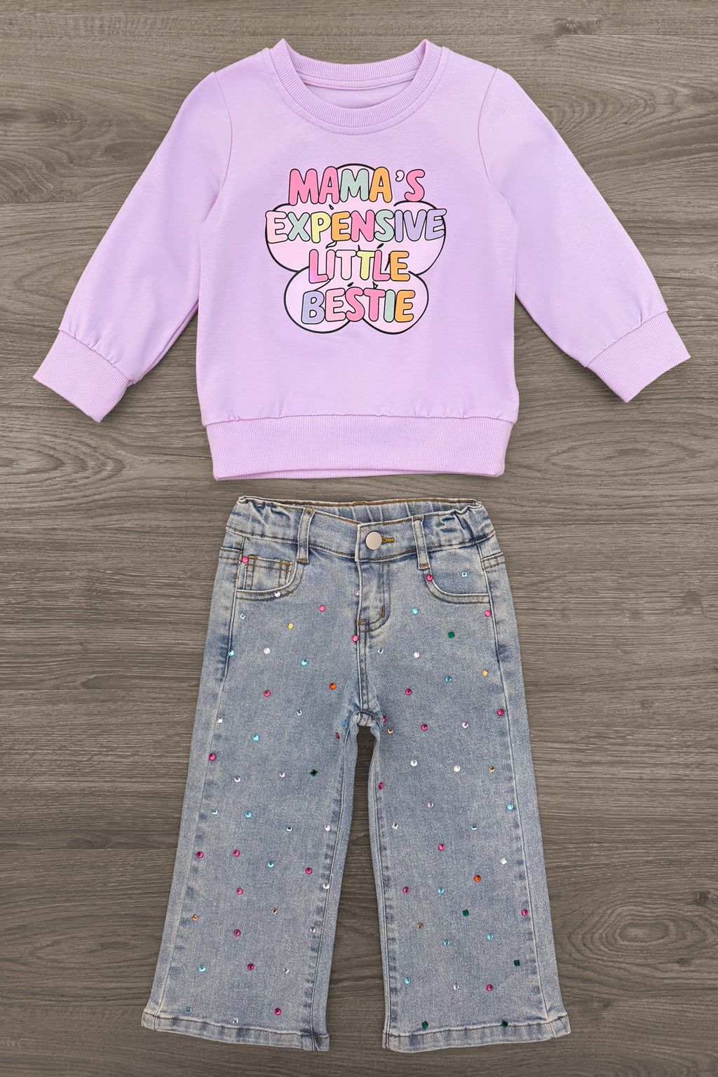"Mama's Expensive Little Bestie" Denim Pant Set
