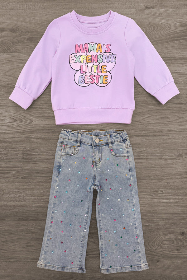 "Mama's Expensive Little Bestie" Denim Pant Set