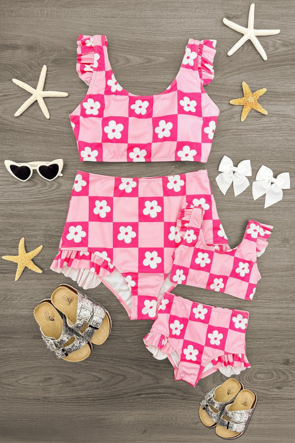 Mom & Me - Pink Checkered Flower Bikini | Sparkle in Pink
