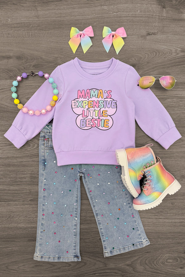 "Mama's Expensive Little Bestie" Denim Pant Set