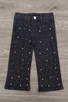 "For Complaints About Attitude.." Denim Pant Set - 6-12 Months - Black denim pants with silver studs scattered across the fabric, featuring a classic five-pocket design and button closure.