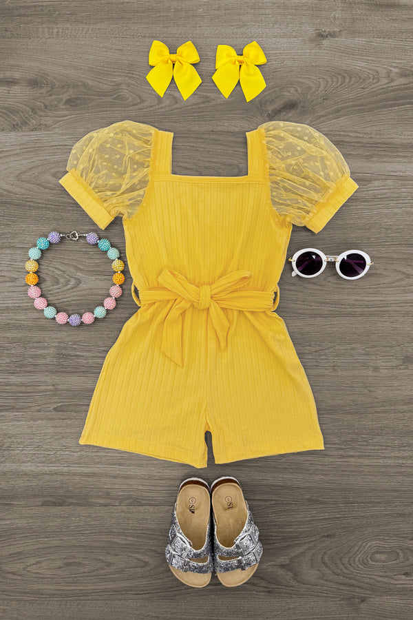 Polka Dot Tulle Puff Sleeve Romper | Sparkle in Pink