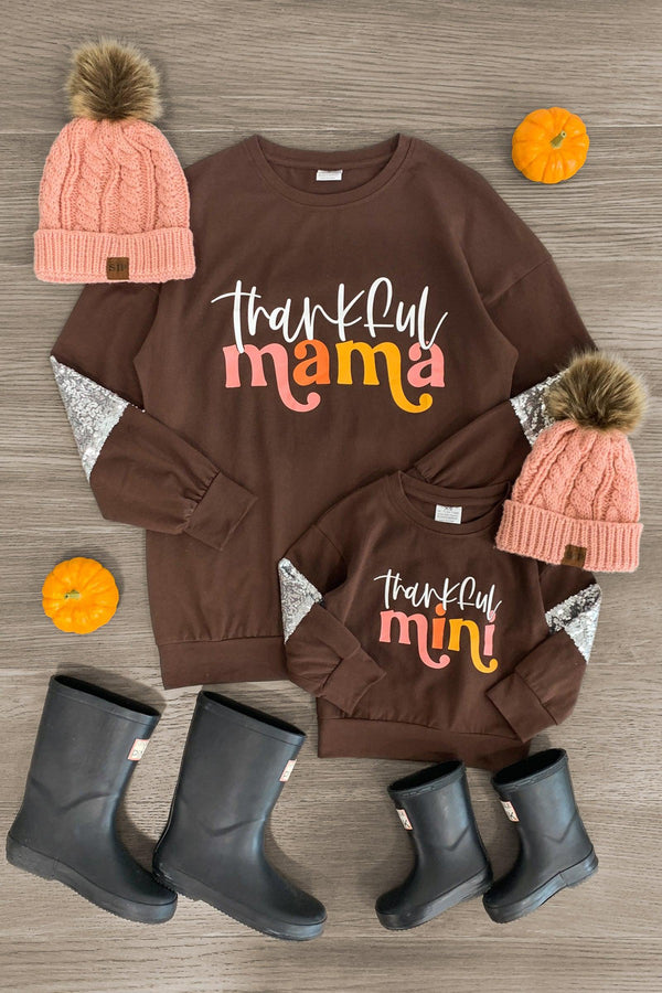 Mom & Me - "Thankful Mama & Mini" Sequin Top - Sparkle in Pink