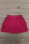 Striped Burgundy Bow Skirt Set - 6-12 Months - Burgundy skirt with double-layered scalloped hem made of soft fabric.