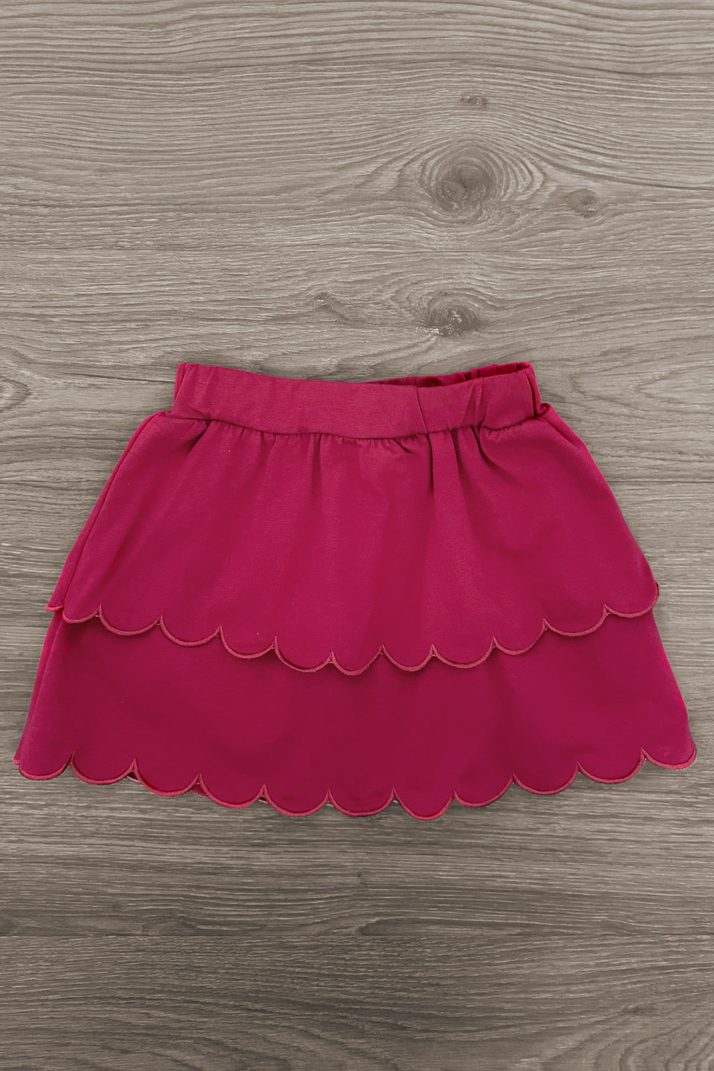 Striped Burgundy Bow Skirt Set - 6-12 Months - Burgundy skirt with double-layered scalloped hem made of soft fabric.