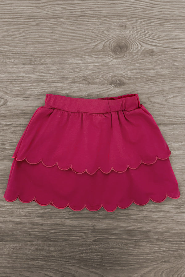 Striped Burgundy Bow Skirt Set - 6-12 Months - Burgundy skirt with double-layered scalloped hem made of soft fabric.