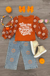 "Take Me To The Pumpkin Patch" Denim Pant Set - 6-12 Months - Orange long-sleeve top with pumpkin print and "Take me to the Pumpkin Patch" text, paired with light blue denim pants and.