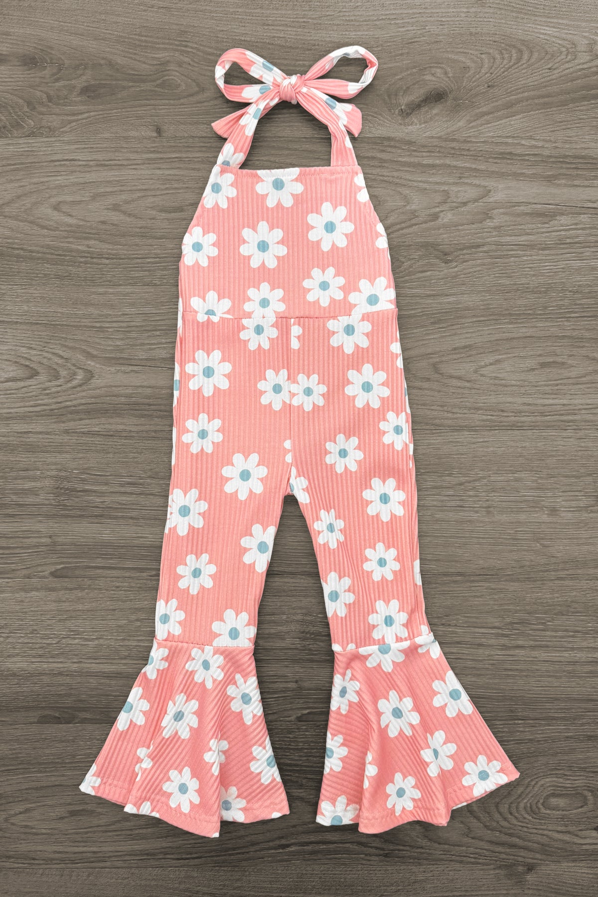 Pink Flower Print Halter Jumpsuit