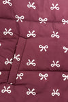 Mom & Me - Bow Vest Set - CHILD-6-12 Months - Burgundy quilted fabric with small white bow prints on a padded vest material.