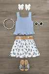 Dusty Blue Floral Skirt Set | Sparkle in Pink