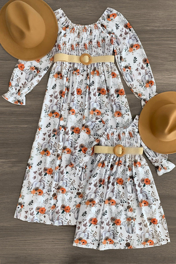 Mom & Me - White Pumpkin Floral Dress - Sparkle in Pink