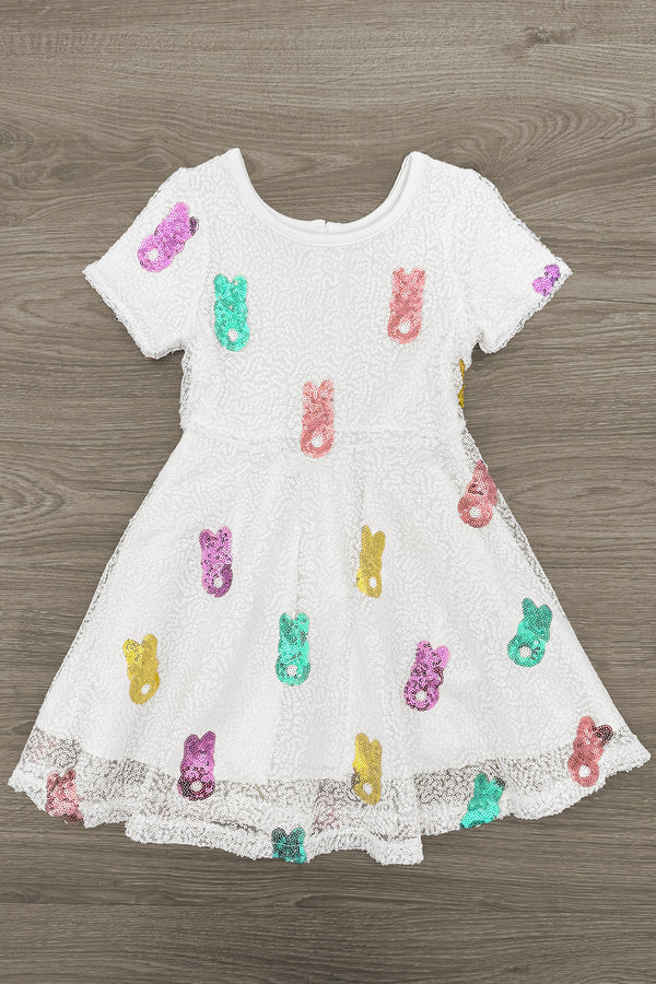 White Sequin Peep Dress Medium-4T