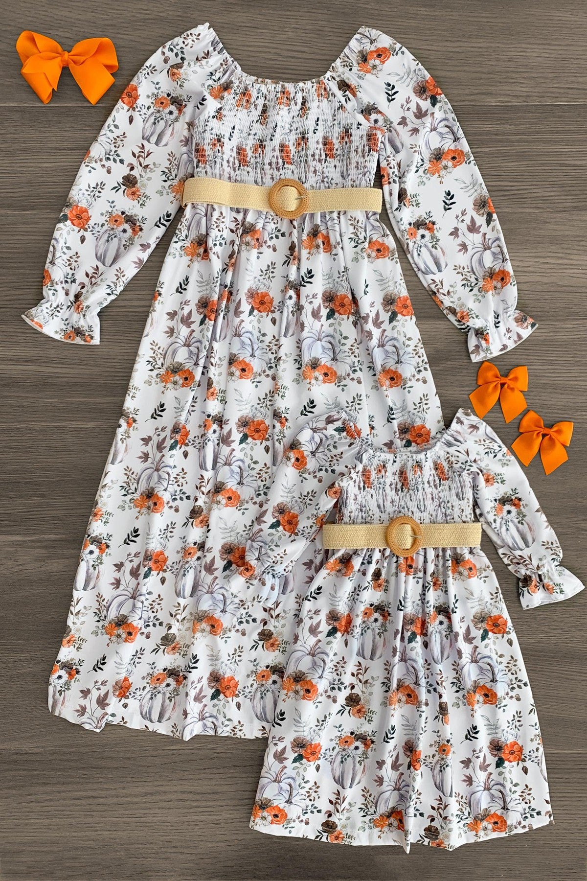 Mom & Me - White Pumpkin Floral Dress - Sparkle in Pink