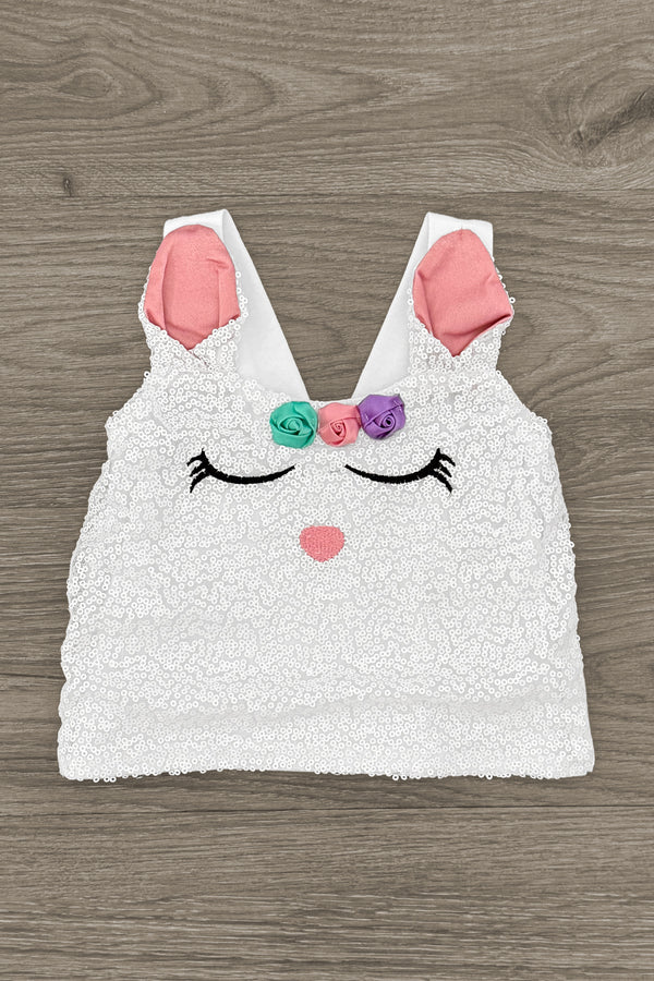 White Sequin Bunny Striped Flare Set | Sparkle in Pink