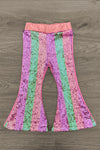White Sequin Bunny Striped Flare Set | Sparkle in Pink