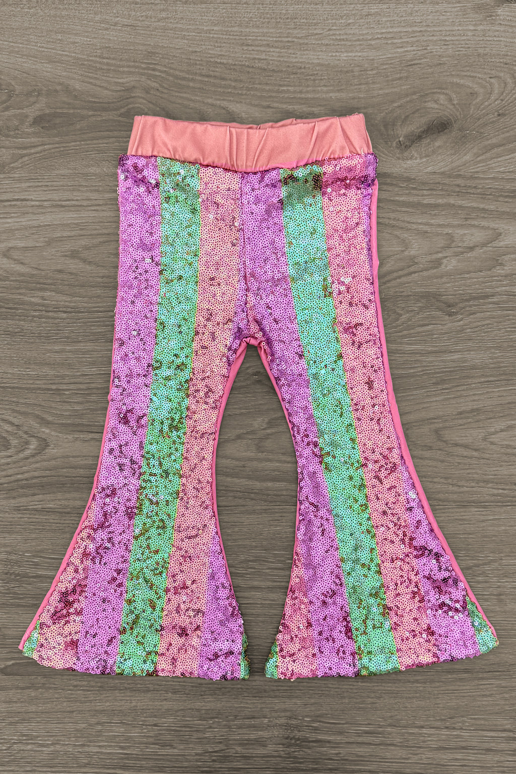 White Sequin Bunny Striped Flare Set | Sparkle in Pink