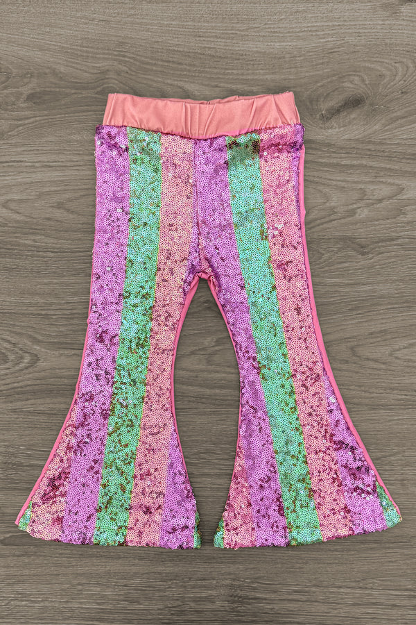 White Sequin Bunny Striped Flare Set | Sparkle in Pink