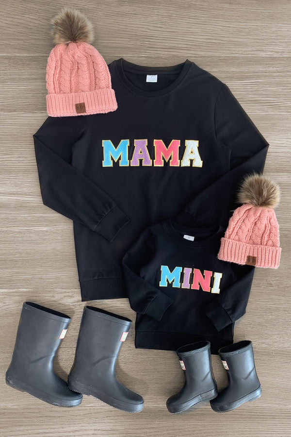 Mom & Me - "Mama & Mini" Black Chenille Patch Top - Sparkle in Pink
