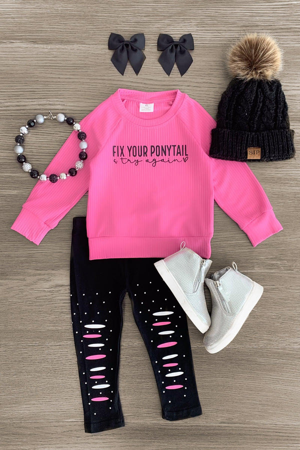 "Fix Your Ponytail & Try Again" Pink Legging Set - Sparkle in Pink