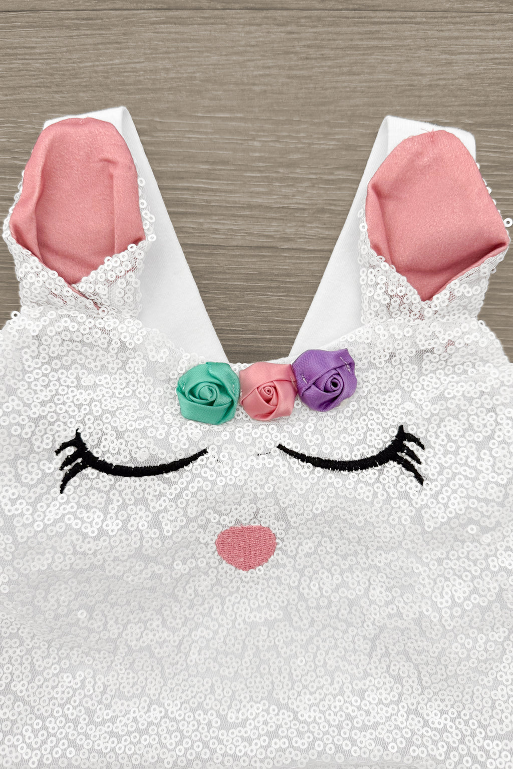 White Sequin Bunny Striped Flare Set | Sparkle in Pink