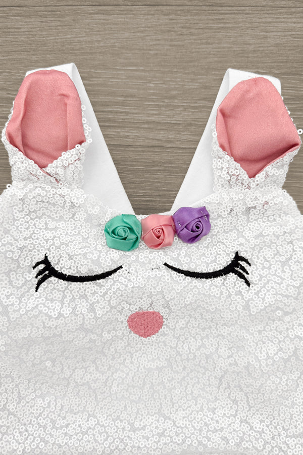 White Sequin Bunny Striped Flare Set | Sparkle in Pink