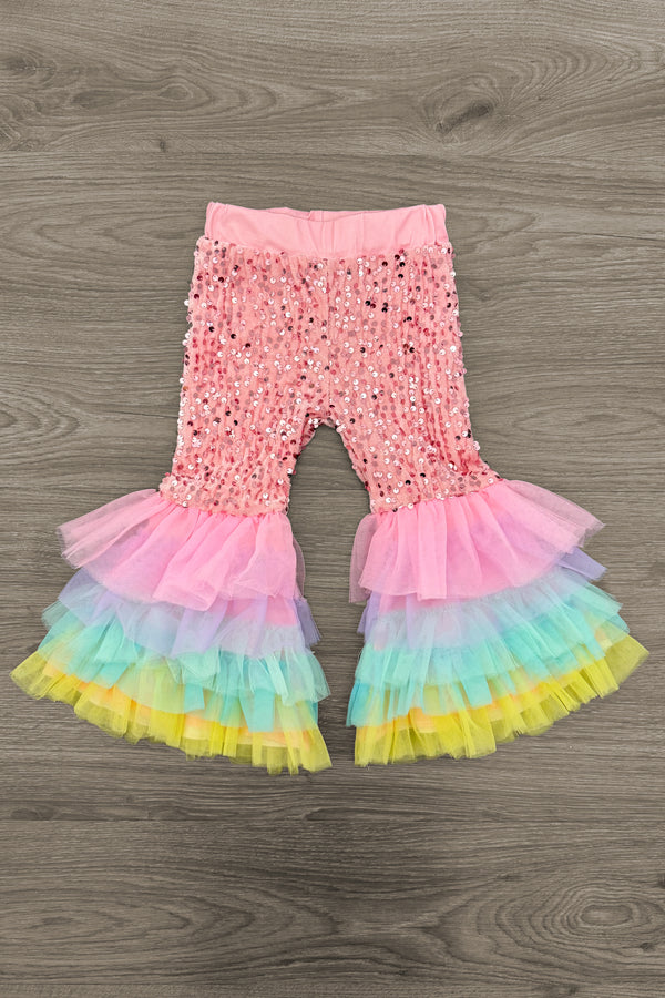 "Eggstra" Pink Sequin Tulle Bell Bottom Set | Sparkle in Pink